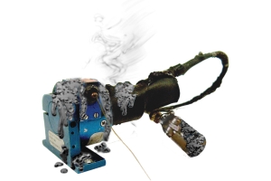 Figure 6 - Even after a high-speed collision during a NASCAR practice lap, SpaceAge Control position transducers are still intact.