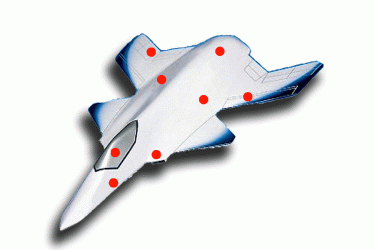 UAV with displacement sensor locations marked